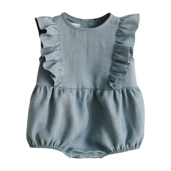 Huowey Toddler Baby Rompers Summer Ruffle Sleeveless Crew Neck Toddler Cute Baby Jumpsuit Soft Cotton Linen Jumpsuit Boho Dailywear, 18-24 Months