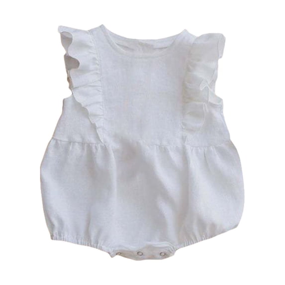 Huowey Toddler Baby Rompers Summer Ruffle Sleeveless Crew Neck Toddler Cute Baby Jumpsuit Soft Cotton Linen Jumpsuit