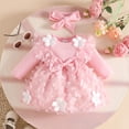 thumbnail image 1 of Huowey Toddler Baby Spring Dresses Outfits Floral Pattern Ruffles Long Sleeve Cute Bow Crewneck High Waist A-Line Mesh Tutu Mif Dress With Headband Holiday Wedding Solid Color Sets,Pink,6-12 Months, 1 of 4