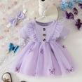 thumbnail image 1 of Huowey Toddler Baby Spring Dresses Outfits Floral Ruffles Short Sleeve Cute Bow Crewneck Ribbed High Waist A-Line Mesh Tutu Mif Dress Holiday Party Wedding Solid Color Sets,Purple,18-24 Months, 1 of 6