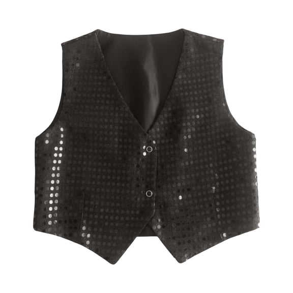 Huowey Toddler Basic Tops Carnival Sparkling Sequins Vest V-Neck Sleeveless Button Waistcoat Stage Performance Shiny Glitter Jacket Casual Comfy Dailywear,Black,2-3 Years