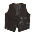 thumbnail image 1 of Huowey Toddler Basic Tops Carnival Sparkling Sequins Vest V-Neck Sleeveless Button Waistcoat Stage Performance Shiny Glitter Jacket Fashion Outwear Clothing,Black,5-6 Years, 1 of 5