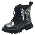 thumbnail image 1 of Huowey Toddler Black Boots Ankle Boots Low Heels Solid Color Lace Up Shoes Side Zipper Non- Combat Boot Warm Comfortable For Girls Winter Bow Princess Shoes,Black,6-7T, 1 of 8