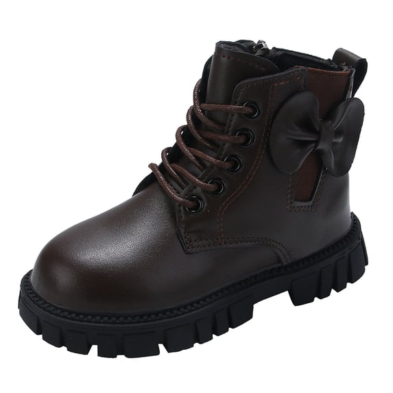 Huowey Toddler Boots Short Ankle Boots Fashion Bow Dress Booties Side Zipper Low Heels Non Fall Winter Waterproof Casual Warm Snow Booties,Brown,10.5-11T