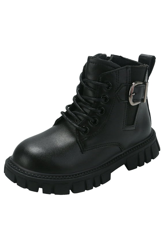 Toddler Boots Thick Soft Flat Sole Casual Ankle Booties Solid Color Classic Fashion Comfortable For Girls Boots Side Zipper Booties,Black,8-9T