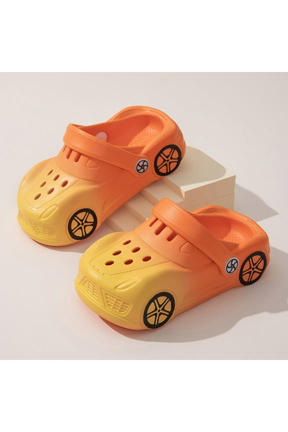 Toddler Boys Clogs Garden Sandals Gradient Shoes Thick Sole Summer Breathable Hollow Out Beach Pool Sandals Cute Indoor Outdoor Slippers Soft Cozy Sneakers Barefoot Shoes,Orange,18-24 Months