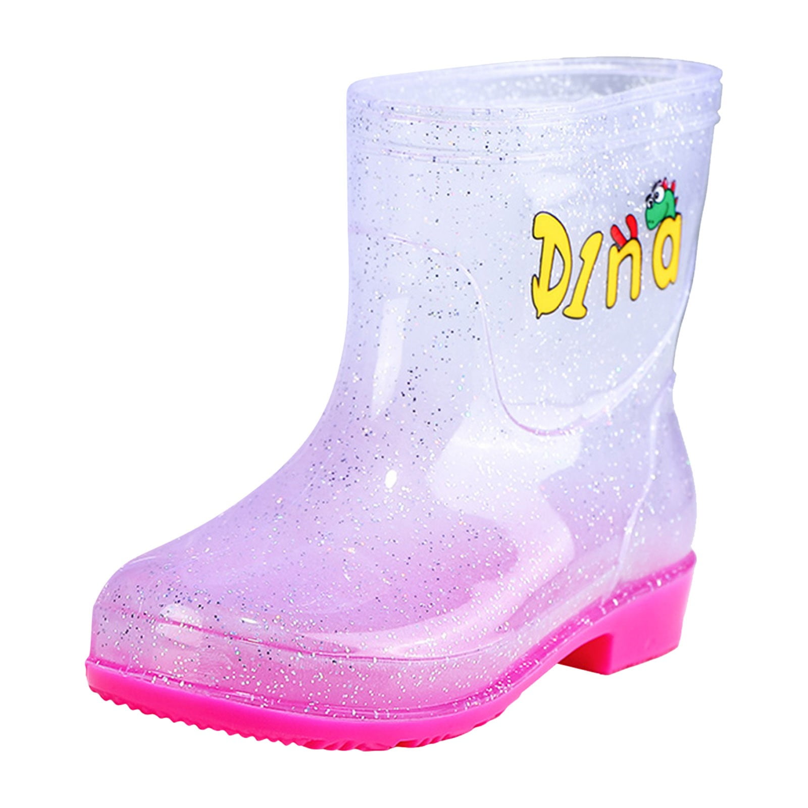 Wuxian Toddler Boys Girls Rain Boots Waterproof Easy On Lightweight Anti- Light Up Kids Rain Shoes Cute Funny Cartoon Printd Kids Short Rainboots Rainy Day Footwear,Pink,3.5-4T