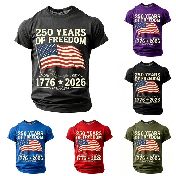 Huowey Toddler Boys Graphic Tees 4Th Of July Shirts Casual Short Sleeve Round Neck Comfortable Us National Flag Five-Pointed Stars Print 1776-2026 Celebrate Anniversary Tshirts,12-13 Years
