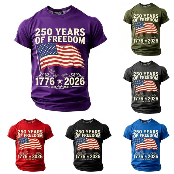 Huowey Toddler Boys Graphic Tees 4Th Of July Shirts Casual Short Sleeve Round Neck Comfortable Us National Flag Five-Pointed Stars Print 1776-2026 Celebrate Anniversary Tshirts,12-13 Years