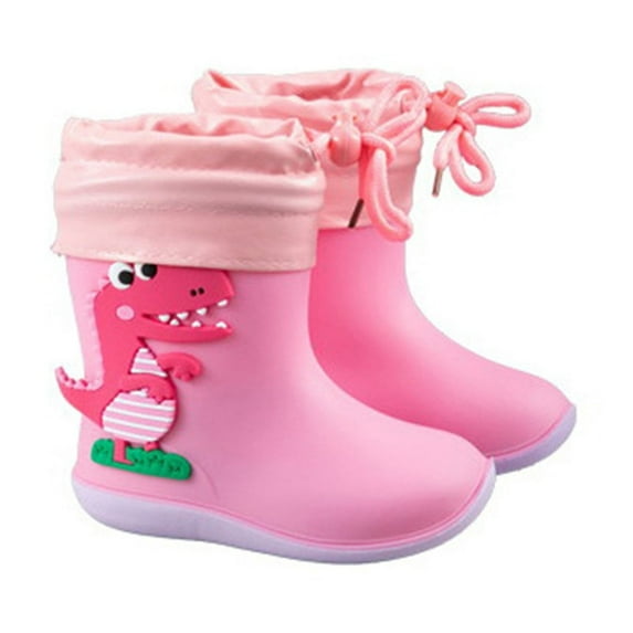 Huowey Toddler Boys Rain Boots Non Lightweight Solid Cute Cartoon Pattern Shoes Detachable Lined With Elastic Strap Short Ankle Waterproof Outdoor Shoes,Pink,4-5 Years