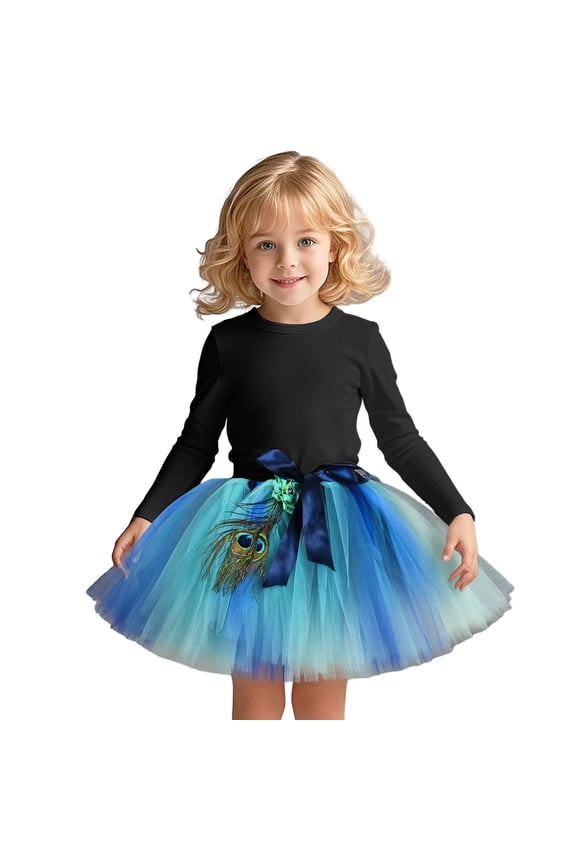 Toddler Children Girls Elegant Skirt Outfits Round Neck Solid Long Sleeve T Shirt Tops With Rainbow Tutu Skirts Dancing Princess Suit Spring Travel Clothes Tracksuit,Black,5-6 Years