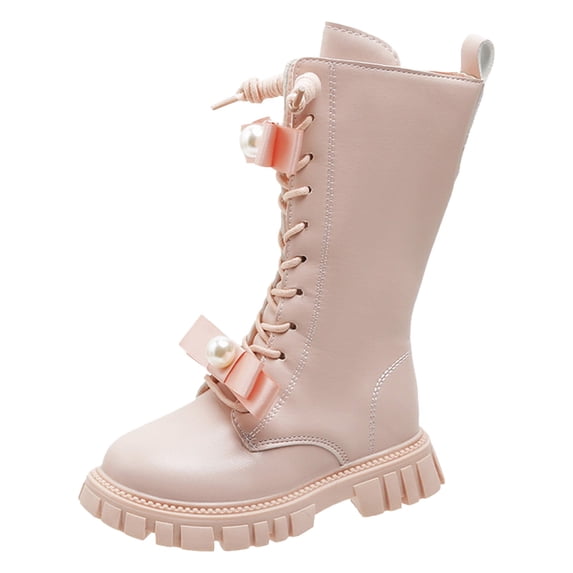 Huowey Toddler Children Shoes Are Comfortable And Soft Flat Boots Fashionable Lace Up Princess Boots Comfort Footwear,Pink,6-7T