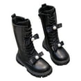 thumbnail image 1 of Huowey Toddler Children Shoes Comfortable And Soft Flat Boots Fashionable Lace Up Side Zipper Princess Boots Comfort Footwear,Black,10.5-11T, 1 of 9