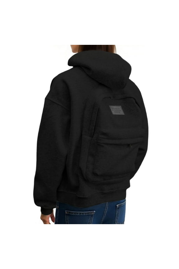Women's Hooded Sweatshirt Solid Color Full Zipper Long Sleeve Jacket With Unique Backpack Large-Capacity Pocket Casual Comfort Hoodies Outwear