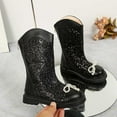 thumbnail image 1 of Huowey Toddler Children Shoes Sparkly Leather Waterproof Boots Winter Anti- Fashionable Lace Up Side Zipper Princess Ankle Booties Flat Footwear,Black,5.5-6T, 1 of 9