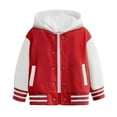 thumbnail image 1 of Huowey Toddler Coat Hooded Varsity Jacket Color Block Baseball Jacket Bomber Coat School Uniform With Pocket Coats,Red,2-3 Years, 1 of 6