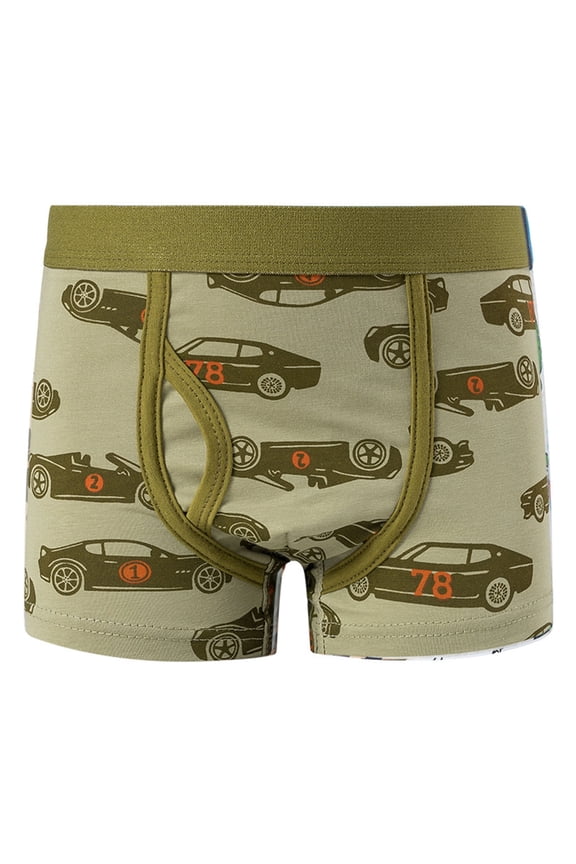 Toddler Cotton Boxer Briefs Dinosaur Printing Underwear Truck Panties,Army Green,6-7 Years