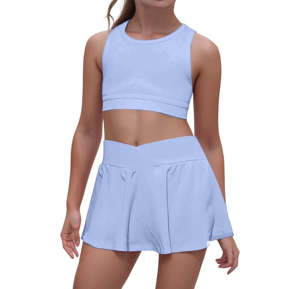 Huowey Toddler Fall Outfit Sleeveless Vest Solid Color Short Top And Shorts Running Athletic Yoga Casual Short Tracksuit Kids Clothing Set,Sky Blue,5-6 Years