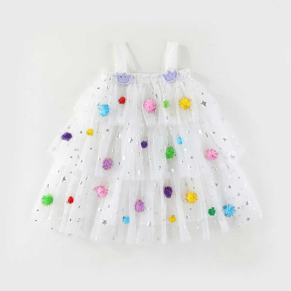 Huowey Toddler Girls Baby Sleeveless Princess Dresses Spaghetti Strap Square Collar A-Line Floral Embroidery Tiered Layered Tutu Tulle Dress Dance Party Wedding Birthday Clothes,White,2-3 Years