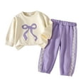 thumbnail image 1 of Huowey Toddler Girls Cute Sweatshirt Outfits Sets Crewneck Bow Print Long Sleeve Pullovers Winter Bottom Tops And Wide Leg Elastic Waist Pants Toddler Baby Casual Streetwear,Multicolour,9-12 Months, 1 of 9
