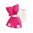 thumbnail image 1 of Huowey Toddler Girls Easter 3 Piece Outfits Solid Color Knitted Button Down Vest Cardigan Ribbed Tops Shirts Flower Ruffled Shorts Stylish Spring Summer Clothes Sets,Hot Pink,18-24 Months, 1 of 4