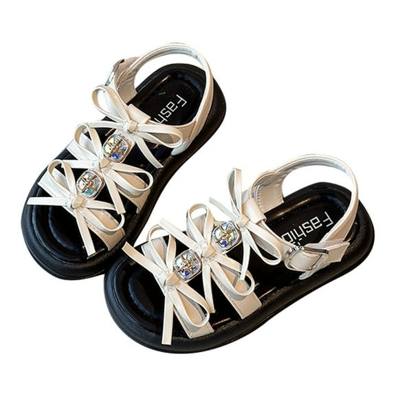 Huowey Toddler Girls Fashion Sandals With Bow Design Adjustable Straps Kids Casual Outdoor Spring Summer Fall Cute Footwear, 13-14 Years