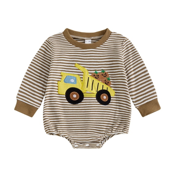 Huowey Toddler Girls Halloween Clothes One Piece Newborn Baby Pumpkin Car Cute Print Long Sleeve Romper Bodysuit Outfits Dress Up Set,Brown,0-3 Months