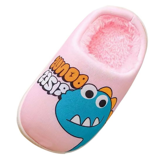 Huowey Toddler Girls House Slippers Warm Plush Winter Cotton Slipper Kids Cute Dinosaur Indoor Shoes Non- Sport Sandals,Pink,8-9 Years