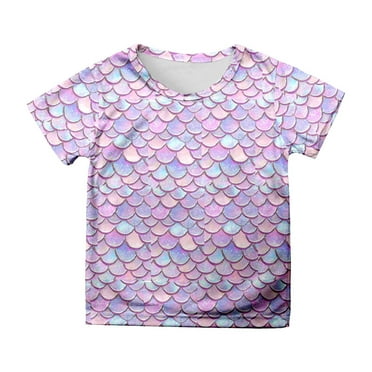 Huowey Toddler Girls Multicolor Fish Scale Print Casual Shirt | Summer Short Sleeve Tops Leisure Dailywear, 8-9 Years