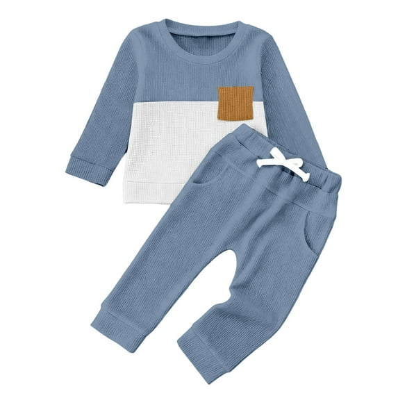 Huowey Toddler Girls Outfit Sweatshirt Set Long Sleeve Color Block Crewneck Pullover Sport Trousers Cozy Suit Fall Winter Clothing For Girls,Blue,12-18 Months