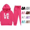 thumbnail image 1 of Huowey Toddler Girls Outfits Fall Long Sleeve Hoodie Sweatshirt And Pants 2 PC Set Elastic Waist Loose Fit Letter Graphic Winter School Outdoor Casual Everyday Wear Cute Outfit,Hot Pink,10-11 Years, 1 of 4