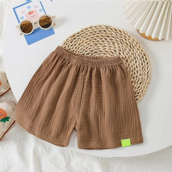 Huowey Toddler Girls Plaid Casual Shorts Elastic Waist Little Girls Wear Light Summer Pants Leisure Stylish Breathable Cozy Dailywear,Coffee,3-4 Years