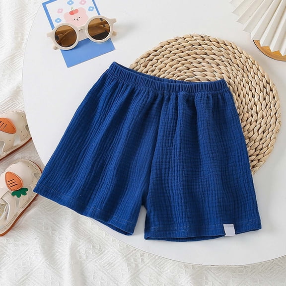 Huowey Toddler Girls Plaid Casual Shorts Elastic Waist Little Girls Wear Light Summer Pants Leisure Stylish Breathable Cozy Dailywear,Dark Blue,6-7 Years