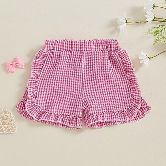 Huowey Toddler Girls Plaid Casual Shorts Elastic Waist Little Girls Wear Light Summer Pants Leisure Stylish Breathable Cozy Dailywear,Red,9-12 Months