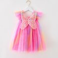 thumbnail image 1 of Huowey Toddler Girls Sleeveless Sequin Dress Ruffles Spaghetti Strap Butterfly Rainbow Embroidery A-Lined Dance Party Dresses Princess Casual Dance Wedding Clothes,Pink,4-5 Years, 1 of 4
