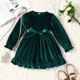 thumbnail image 1 of Huowey Toddler Girls Spring Dresses Velvet Solid Color Long Sleeve A-Line Crewneck Ruffles Cute Bow Belt Dresses Holiday Party Wedding Princess Dress Casual Breathable Dailywear,Green,12-18 Months, 1 of 8
