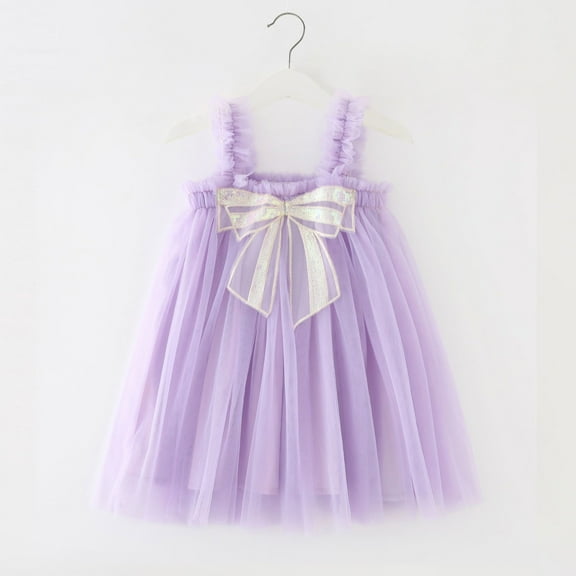 Huowey Toddler Girls Tutu Dresses Sleeveless Spaghetti Strap Big Bow Tiered Holiday Party Mesh Tulle Dress Dance Party Dailywear,Purple,2-3 Years