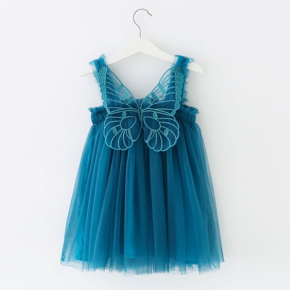 Huowey Toddler Girls Tutu Dresses Sleeveless Spaghetti Strap Butterflies Tiered Holiday Party Mesh Tulle Dress Dance Party Dailywear,Blue,12-18 Months