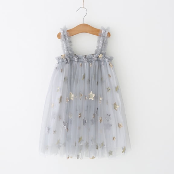 Huowey Toddler Girls Tutu Dresses Sleeveless Spaghetti Strap Floral Embroidery Tulle Tutu Princess Dresses For Holiday Wedding Party ,Gray,2-3 Years