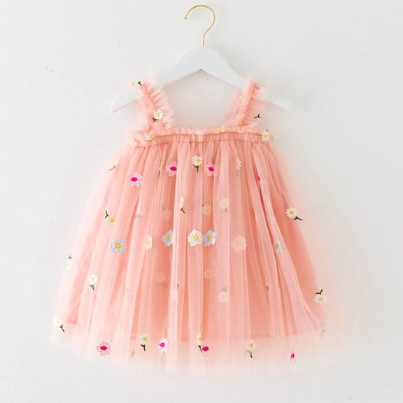 Huowey Toddler Girls Tutu Dresses Sleeveless Spaghetti Strap Floral Embroidery Tulle Tutu Princess Dresses For Holiday Wedding Party ,Pink,2-3 Years