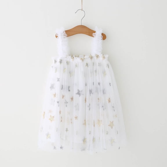 Huowey Toddler Girls Tutu Dresses Sleeveless Spaghetti Strap Floral Embroidery Tulle Tutu Princess Dresses For Holiday Wedding Party ,White,2-3 Years