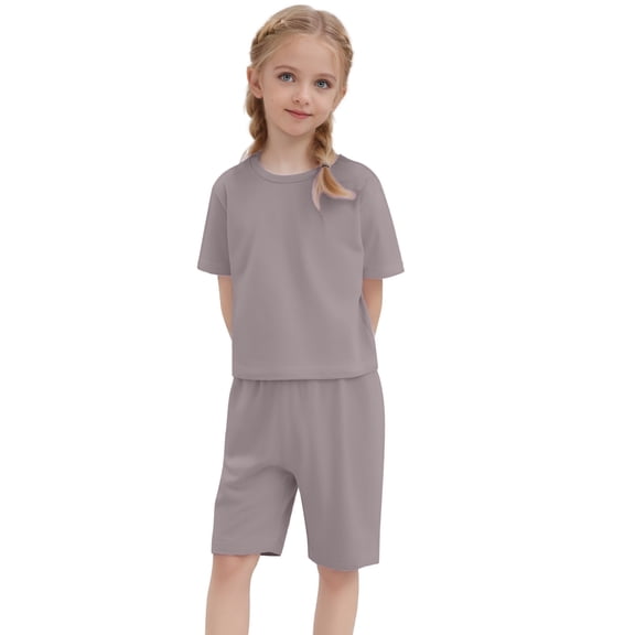 Huowey Toddler Kids Baby Boy Girl Solid Pullover Short Sleeve Sweatshirt T Shirt Crewneck Tops Shorts Set Clothes