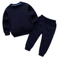 thumbnail image 1 of Huowey Toddler Kids Baby Boys Fall Winter Basic Clothes Sets Casual Crewneck Solid Color Long Sleeve Pullover Sweatshirt And Sweatpants 2 Piece Loose Fit Warm Outfits Set,Navy,12-24M, 1 of 3