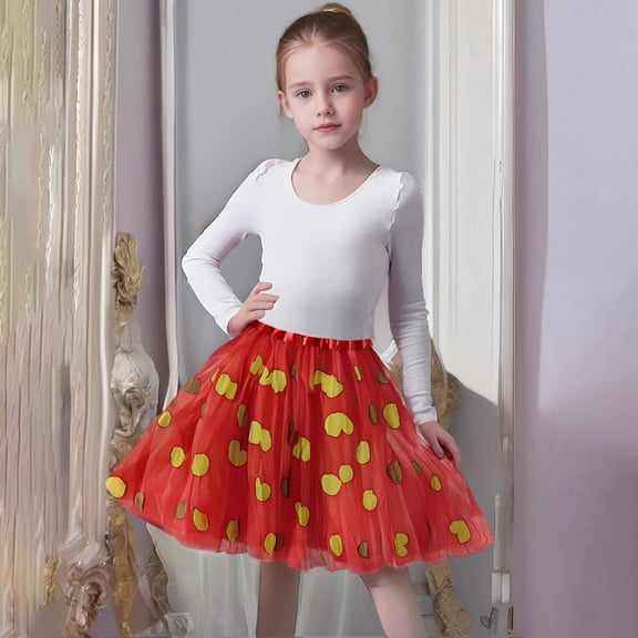 Huowey Toddler Kids Baby Girls Tutu Skirts Dancing Princess Heart Polka Dot Prints Sequins Mesh Ballet Tulle Skirts,Red,3-14 Years