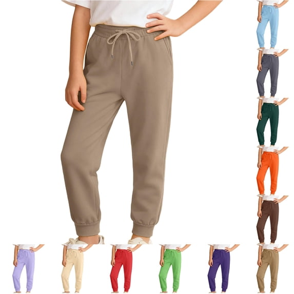 Huowey Toddler Kids Boys Jogger Pants Sweatpants Wide Leg Elastic Waistband With Pockets Comfort Casual Sportwear Ankle-Tied Relaxed Solid Color Trousers Dailywear,Khaki,3-4 Years