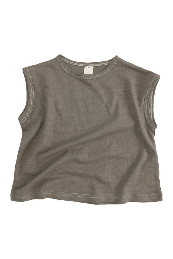 Toddler Kids Boys Shirts Crewneck Sleeveless Solid Color Classic Loose Soft Tee Tank Top Breathable Comfortable Clothes Summer Basic Tees Casual Clothes Dressy Blouse,Grey,9 Months