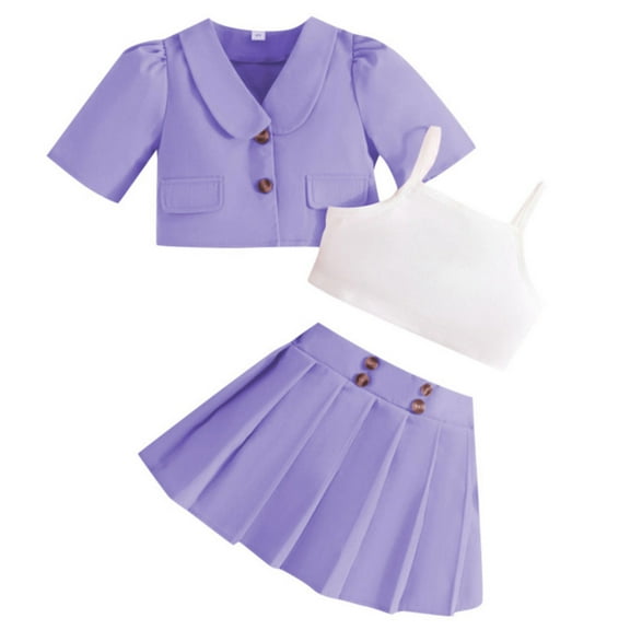 Huowey Toddler Kids Girls Summer Clothes Solid Color Short Sleeve Coat Suit Camisole Crop Tops Skirt Outfits 3Pcs Set Cute Dailywear, 4-5 Years
