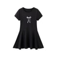 thumbnail image 1 of Huowey Toddler Kids Girls Summer Dresses Short Sleeve Crewneck Bow Print Pleated Casual Knee Length Comfortable A-Line Dress Lightweight Comfortable Loose Fit Clothes,Black,11-12 Years, 1 of 8