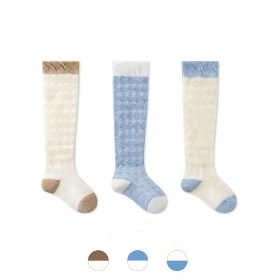 Huowey Toddler Socks 3 Pairs Soft Mesh Breathable Knee-High Socks Solid And Color Block Comfortable For Summer Socks,Sky Blue,6M