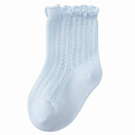 Huowey Toddler Socks Ruffle Socks Girls Frilly Dress Socks Baby Summer Mesh Solid Crew Socks,Blue,3-5 Years